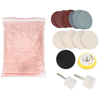Walfront 34-delige set voor het polijsten van glas, ceriumoxide, polijstpoeder, pad en wiel, 230 g en 2 viltpolijstwielen Walfront 34-delige set voor het polijsten van glas, ceriumoxide, polijstpoeder, pad en wiel, 230 g en 2 viltpolijstwielen