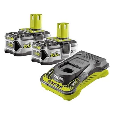 RYOBI 2 accu's 18 V One 5,0 Ah en snellader RC18150-250G RYOBI 2 accu's 18 V One 5,0 Ah en snellader RC18150-250G