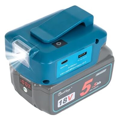 Waitley Adp05 USB-adapter voor Makita 14,4 V en 18 V accu's met led-werklamp en twee USB-oplaadpoorten Waitley Adp05 USB-adapter voor Makita 14,4 V en 18 V accu's met led-werklamp en twee USB-oplaadpoorten