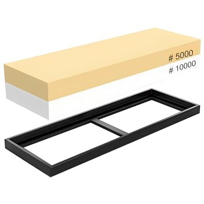 VECU Slijpsteen, korrel 5000/1000-2 zijden, professionele watersteenslijper voor keukenbestek en buitenbladen, polijstgereedschap, rubberen watersteenhouder VECU Slijpsteen, korrel 5000/1000-2 zijden, professionele watersteenslijper voor keukenbestek en buitenbladen, polijstgereedschap, rubberen watersteenhouder