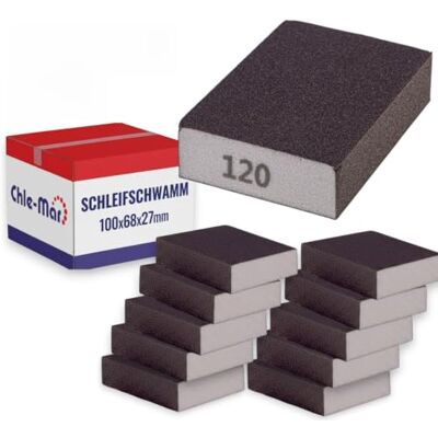 Chle-Mar 10 x schuurspons korrel 120 schuurblok voor hout, metaal en kunststof schuurset voor handmatig slijpen rechthoekige spons voor vlakke en randen Chle-Mar 10 x schuurspons korrel 120 schuurblok voor hout, metaal en kunststof schuurset voor handmatig slijpen rechthoekige spons voor vlakke en randen