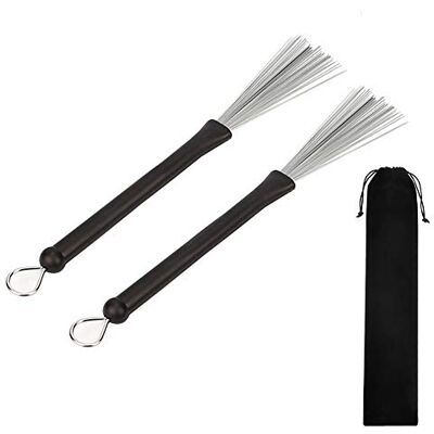 byou Percussiebezems, trommelborstels, 1 paar, intrekbaar, drumborstels met rubberen handgrepen en opbergtas voor batterijen Jazz Stick byou Percussiebezems, trommelborstels, 1 paar, intrekbaar, drumborstels met rubberen handgrepen en opbergtas voor batterijen Jazz Stick