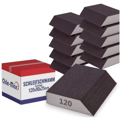 Chle-Mar 10 x schuurspons korrel 120 schuurblok voor hout, metaal en kunststof schuurset voor handmatig slijpen afgeschuinde spons voor randen en moeilijk bereikbare plaatsen Chle-Mar 10 x schuurspons korrel 120 schuurblok voor hout, metaal en kunststof schuurset voor handmatig slijpen afgeschuinde spons voor randen en moeilijk bereikbare plaatsen