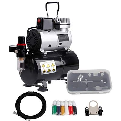 TIMBERTECH ABPST08K Airbrush-compressor compleet met verbeterde koelventilator, mini-compressor en accessoires TIMBERTECH ABPST08K Airbrush-compressor compleet met verbeterde koelventilator, mini-compressor en accessoires
