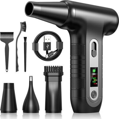 LUCKEA Air Duster Mini elektrische blazer 200.000 rpm met HD-display voor pc-reiniging met ledlicht, persluchtsproeier voor toetsenbord, elektronica, Air Blower, W06, zwart LUCKEA Air Duster Mini elektrische blazer 200.000 rpm met HD-display voor pc-reiniging met ledlicht, persluchtsproeier voor toetsenbord, elektronica, Air Blower, W06, zwart