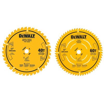 DeWalt Combinatieset verstekzaagbladen, 30,5 cm bladen, 40 tanden en 60 tanden, fijne afwerking, ultrascherp hardmetaal (DWA112CMB) DeWalt Combinatieset verstekzaagbladen, 30,5 cm bladen, 40 tanden en 60 tanden, fijne afwerking, ultrascherp hardmetaal (DWA112CMB)
