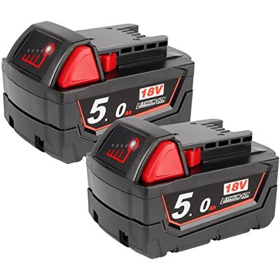 Powarobor M18B5 Set van 2 reservebatterijen, 18 V, 5,0 Ah, compatibel met Milwaukee M18 18 V 48-11-1860 Powarobor M18B5 Set van 2 reservebatterijen, 18 V, 5,0 Ah, compatibel met Milwaukee M18 18 V 48-11-1860