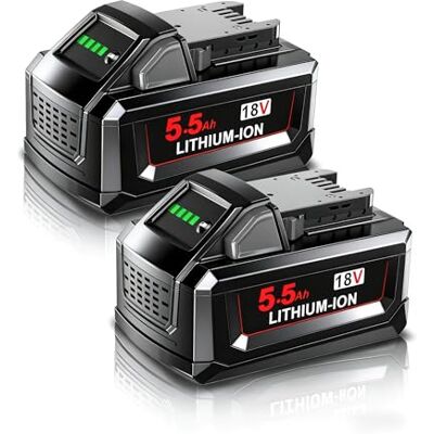Powtree 2 x 5,5 Ah accu voor Milwaukee M18, reserveaccu voor Milwaukee 18 V 48-11-1810 48-11-1820 48-11-1850 48-11-1828 48-11-1860 draadloos elektrisch gereedschap met indicator Powtree 2 x 5,5 Ah accu voor Milwaukee M18, reserveaccu voor Milwaukee 18 V 48-11-1810 48-11-1820 48-11-1850 48-11-1828 48-11-1860 draadloos elektrisch gereedschap met indicator