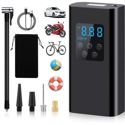 JOPHEK Draagbare luchtcompressor, 150 psi, autobanden, compressor met ledlicht en lcd-display, voor auto, motorfiets, fiets JOPHEK Draagbare luchtcompressor, 150 psi, autobanden, compressor met ledlicht en lcd-display, voor auto, motorfiets, fiets