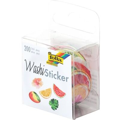 Folia Washi-Set van 200 voorgesneden rijstpapieren stickers, ideaal voor decoratie, 10098954, kleurrijk Folia Washi-Set van 200 voorgesneden rijstpapieren stickers, ideaal voor decoratie, 10098954, kleurrijk