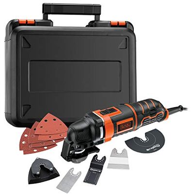 Black & Decker Multifunctioneel gereedschap, bekabeld, 300 W, 22.000 omw/min, 2,8 graden, snelle bevestiging en zonder gereedschap, levering in koffer met 11 accessoires: zagen, slijpen en schrapen, MT300KA-QS Black & Decker Multifunctioneel gereedschap, bekabeld, 300 W, 22.000 omw/min, 2,8 graden, snelle bevestiging en zonder gereedschap, levering in koffer met 11 accessoires: zagen, slijpen en schrapen, MT300KA-QS