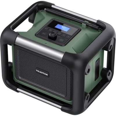 TELESTAR TOP OR 20 Bouwradio (robuuste radio met DAB+, Bluetooth, compatibel met Makita, DeWalt, Bosch, Milwaukee, 80 W stereo, USB, batterij/netwerkvoeding) groen TELESTAR TOP OR 20 Bouwradio (robuuste radio met DAB+, Bluetooth, compatibel met Makita, DeWalt, Bosch, Milwaukee, 80 W stereo, USB, batterij/netwerkvoeding) groen