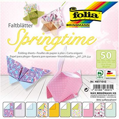 Folia 497/1515 Springtime vouwbladen 15 x 15 cm, 80 g/m², 50 vellen gesorteerd in 10 motieven ideaal voor mooie trucs en vouwvormen Folia 497/1515 Springtime vouwbladen 15 x 15 cm, 80 g/m², 50 vellen gesorteerd in 10 motieven ideaal voor mooie trucs en vouwvormen