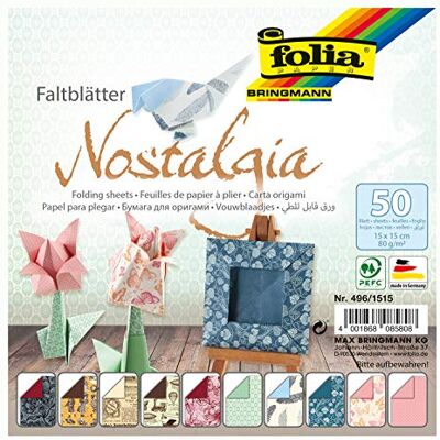 Folia 50 vellen nostalgia-vouwpapier, 15 x 15 cm, 80 g/m², gesorteerd in 10 motieven, ideaal voor prachtige figuren en vormen Folia 50 vellen nostalgia-vouwpapier, 15 x 15 cm, 80 g/m², gesorteerd in 10 motieven, ideaal voor prachtige figuren en vormen