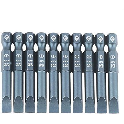 Walfront 10 stuks 50 mm platte kop schroevendraaier bits set, platte kop magnetische 1/4 inch zeskantas, S2 gelegeerd staal H6,3 x 50 x SL6 mm Walfront 10 stuks 50 mm platte kop schroevendraaier bits set, platte kop magnetische 1/4 inch zeskantas, S2 gelegeerd staal H6,3 x 50 x SL6 mm