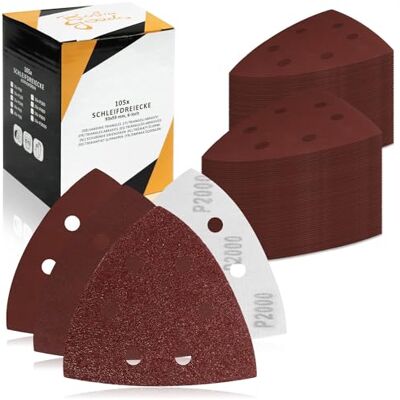 Robin Goods 93x schuurpapier voor driehoekige schuurmachines, schuurdriehoeken, schuurbladen met haak- en gespsluiting, slijpschijven 93 mm (driehoekig, rood, klein) Robin Goods 93x schuurpapier voor driehoekige schuurmachines, schuurdriehoeken, schuurbladen met haak- en gespsluiting, slijpschijven 93 mm (driehoekig, rood, klein)