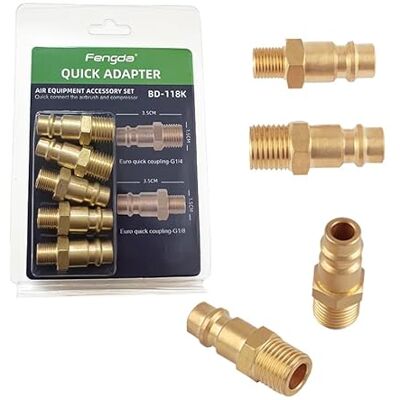 Fengda Europe BD-118K snelkoppeling met 2 x 1/8 inch adapter en 3 x 1/4 inch adapters Fengda Europe BD-118K snelkoppeling met 2 x 1/8 inch adapter en 3 x 1/4 inch adapters