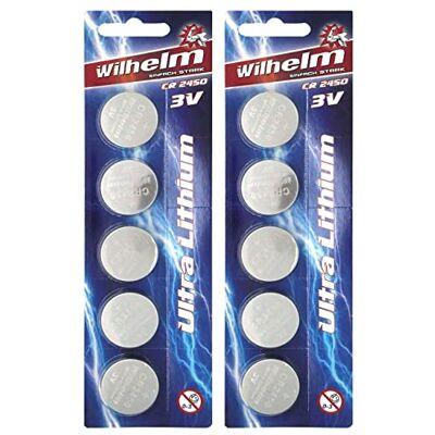Wilhelm DL2450 Lithium knoopcelbatterijen CR2450 3 V 600 mAh Ø 24,5 x 3,0 mm, 10 stuks Wilhelm DL2450 Lithium knoopcelbatterijen CR2450 3 V 600 mAh Ø 24,5 x 3,0 mm, 10 stuks