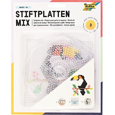 Folia 73214 Strijkkralenmix, basic, medium, 3 verschillende patronen, 3 transparante platen voor strijkkralen met een diameter van 5 mm, cirkel, vierkant en zeshoekig Folia 73214 Strijkkralenmix, basic, medium, 3 verschillende patronen, 3 transparante platen voor strijkkralen met een diameter van 5 mm, cirkel, vierkant en zeshoekig