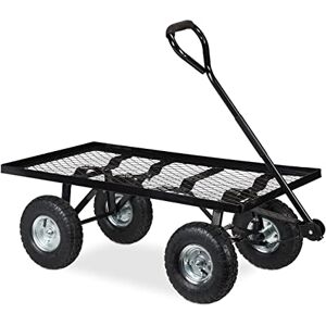Relaxdays Platte tuinwagen met luchtbanden, 34,5 x 51 x 96 cm, belastbaar tot 200 kg, staal, zwart Relaxdays Platte tuinwagen met luchtbanden, 34,5 x 51 x 96 cm, belastbaar tot 200 kg, staal, zwart