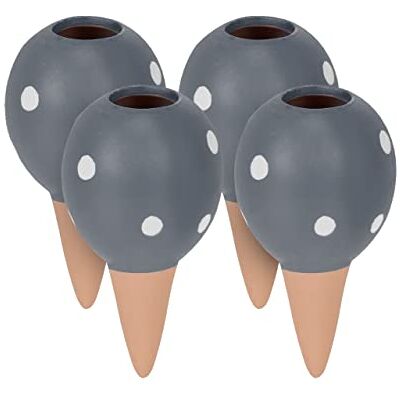 Relaxdays 4 x 100 ml irrigatieballen voor binnen- en buitenplanten, gestippeld, grijs, terracotta Relaxdays 4 x 100 ml irrigatieballen voor binnen- en buitenplanten, gestippeld, grijs, terracotta