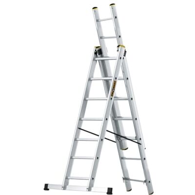 DRABEST PRO Sèries Multifunctionele ladder van aluminium, 3 x 7, trapladder met drie delen, tot 150 kg, werkhoogte 5,05 m, vouwladder, inclusief emmerhaak DRABEST PRO Sèries Multifunctionele ladder van aluminium, 3 x 7, trapladder met drie delen, tot 150 kg, werkhoogte 5,05 m, vouwladder, inclusief emmerhaak