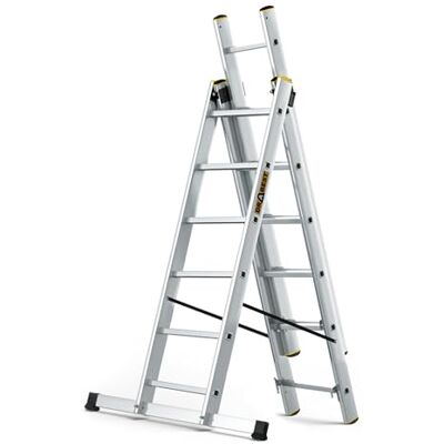 DRABEST PRO Sèries Multifunctionele ladder van aluminium, 3 x 6, trapladder met drie delen, tot 150 kg, werkhoogte 4,43 m, vouwladder, inclusief emmerhaak DRABEST PRO Sèries Multifunctionele ladder van aluminium, 3 x 6, trapladder met drie delen, tot 150 kg, werkhoogte 4,43 m, vouwladder, inclusief emmerhaak