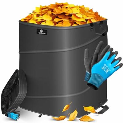 KESSER ® 219 liter pop-up tuintas met handschoenen, stabiele vrijstaande tas, robuust en opvouwbaar, met handgrepen, voor bladeren, gemaaid gras, tuinafval, groenafval KESSER ® 219 liter pop-up tuintas met handschoenen, stabiele vrijstaande tas, robuust en opvouwbaar, met handgrepen, voor bladeren, gemaaid gras, tuinafval, groenafval