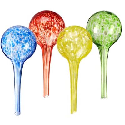 Relaxdays Set van 4 glazen bewateringsballen, 15 x 6 cm (h x d), voor planten, irrigatiehulp, vakantie, veelkleurig Relaxdays Set van 4 glazen bewateringsballen, 15 x 6 cm (h x d), voor planten, irrigatiehulp, vakantie, veelkleurig