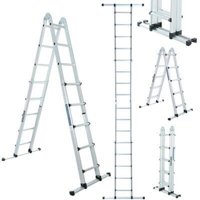 WORHAN Ladder van 555 cm, aluminium, telescopisch, uittrekbaar, met stabilisator, opvouwbaar, multifunctioneel, robuuste ladder LG5.5 WORHAN Ladder van 555 cm, aluminium, telescopisch, uittrekbaar, met stabilisator, opvouwbaar, multifunctioneel, robuuste ladder LG5.5