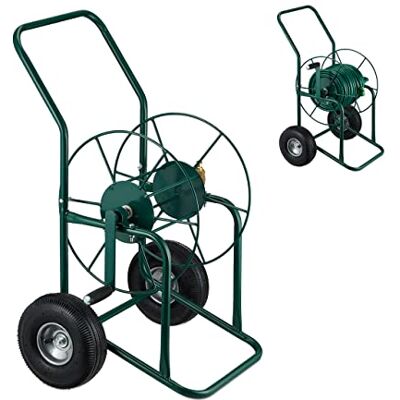 Relaxdays Slanghaspel tot 80 m, 2 luchtwielen, klikaansluiting, metalen slanghaspel, tuinslanghaspel, groen Relaxdays Slanghaspel tot 80 m, 2 luchtwielen, klikaansluiting, metalen slanghaspel, tuinslanghaspel, groen