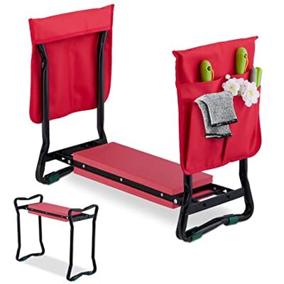 Relaxdays Kniebank met gevoerde zakken, gewrichtsbescherming, tot 150 kg, opvouwbaar, tuinieren, zwart/rood Relaxdays Kniebank met gevoerde zakken, gewrichtsbescherming, tot 150 kg, opvouwbaar, tuinieren, zwart/rood