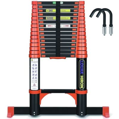 LOUAK&HIRON Aluminium telescopische ladder, 4,7 m, uittrekbaar, 4,7 m, vouwladder, antislip, van hoogwaardig aluminium, multifunctionele ladder voor thuis LOUAK&HIRON Aluminium telescopische ladder, 4,7 m, uittrekbaar, 4,7 m, vouwladder, antislip, van hoogwaardig aluminium, multifunctionele ladder voor thuis