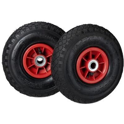 Relaxdays Steekwagen, 2 stuks, reservewiel, as, 3.00-4, rubber, 260 x 85 mm, 80 kg, zwart-rood Relaxdays Steekwagen, 2 stuks, reservewiel, as, 3.00-4, rubber, 260 x 85 mm, 80 kg, zwart-rood