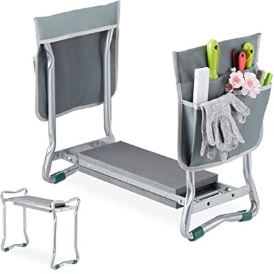 Relaxdays Kniesteun voor tuinieren, inklapbaar, belastbaar tot 150 kg, met 2 zakken, zilver/grijs Relaxdays Kniesteun voor tuinieren, inklapbaar, belastbaar tot 150 kg, met 2 zakken, zilver/grijs