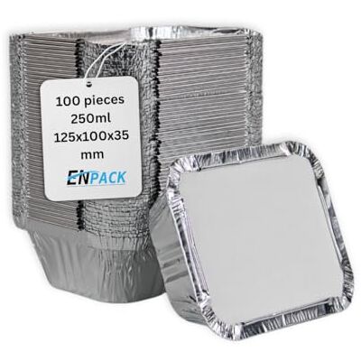 Enpack Set van 100 aluminium kommen van 250 ml Verwarmde voedselcontainers Aluminium grillschalen als voedselcontainer, kleine ovenschaal Grill-accessoires Kom Enpack Set van 100 aluminium kommen van 250 ml Verwarmde voedselcontainers Aluminium grillschalen als voedselcontainer, kleine ovenschaal Grill-accessoires Kom