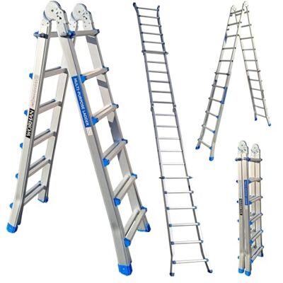 WORHAN Ladder 587 cm, aluminium, telescopisch, 5,87 m, opvouwbare vorm, veelzijdig, robuust, L6 WORHAN Ladder 587 cm, aluminium, telescopisch, 5,87 m, opvouwbare vorm, veelzijdig, robuust, L6