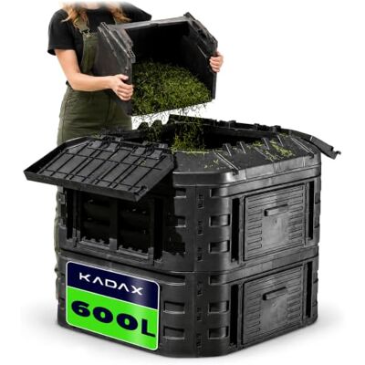 KADAX Modulaire en snelcompostbak van kunststof, zwarte thermische compostbak met klapdeksel (600 liter) KADAX Modulaire en snelcompostbak van kunststof, zwarte thermische compostbak met klapdeksel (600 liter)
