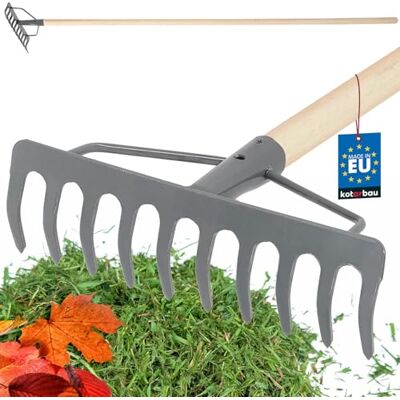 KOTARBAU ® Stalen hark met 10 tanden met houten handvat voor het vegen van bladeren en gras van de grond KOTARBAU ® Stalen hark met 10 tanden met houten handvat voor het vegen van bladeren en gras van de grond