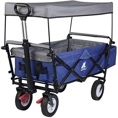 WOLTU Bolderkar, opvouwbare handwagen, tuinwagen met dak, wielen met rem, strandwagen met zonwering, voor de tuin, camping, kinderen, 80 kg belastbaar, blauw, TW005blg WOLTU Bolderkar, opvouwbare handwagen, tuinwagen met dak, wielen met rem, strandwagen met zonwering, voor de tuin, camping, kinderen, 80 kg belastbaar, blauw, TW005blg