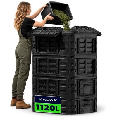 KADAX Modulaire en snelcompostbak van kunststof, zwarte thermische compostbak met klapdeksel (1120 l) KADAX Modulaire en snelcompostbak van kunststof, zwarte thermische compostbak met klapdeksel (1120 l)