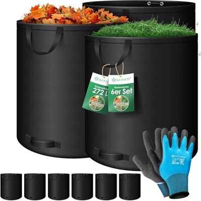 KESSER Set van 6 tuinzakken 272 liter met handschoenen, vrijstaand, 4 handgrepen, robuust en opvouwbaar, voor het snijden van gazon, tuinafval, groen, zwart KESSER Set van 6 tuinzakken 272 liter met handschoenen, vrijstaand, 4 handgrepen, robuust en opvouwbaar, voor het snijden van gazon, tuinafval, groen, zwart