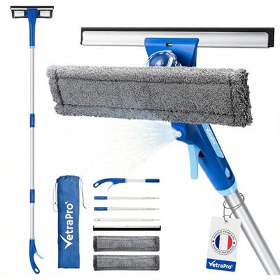 VetraPro Professionele raamwisser – 4-in-1 raamreiniger met telescopische handgreep 25 tot 225 cm en sproeier voor raamreiniger – glasreiniger voor een onberispelijke reiniging – multifunctionele set VetraPro Professionele raamwisser – 4-in-1 raamreiniger met telescopische handgreep 25 tot 225 cm en sproeier voor raamreiniger – glasreiniger voor een onberispelijke reiniging – multifunctionele set