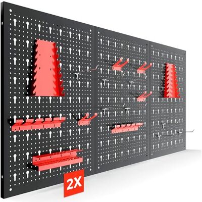 Arebos Gereedschapspaneel, 6-delig, set met 34 haken en houders, 235,2 x 59,5 cm, metalen gereedschapswand voor werkplaats, montagemateriaal inbegrepen, rood Arebos Gereedschapspaneel, 6-delig, set met 34 haken en houders, 235,2 x 59,5 cm, metalen gereedschapswand voor werkplaats, montagemateriaal inbegrepen, rood