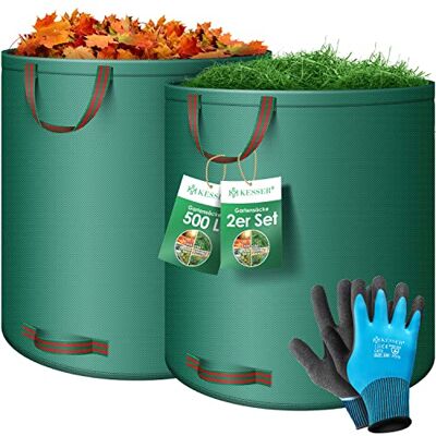 KESSER ® Set van 2 tuinzakken van 500 liter met handschoenen, vrijstaand, 4 handgrepen, robuust en opvouwbaar, voor het snijden van gazon, tuinafval, groen KESSER ® Set van 2 tuinzakken van 500 liter met handschoenen, vrijstaand, 4 handgrepen, robuust en opvouwbaar, voor het snijden van gazon, tuinafval, groen