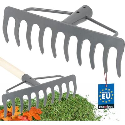 KOTARBAU ® 260 mm robuuste stalen hark 10 tanden bladbezem grijs zonder steel KOTARBAU ® 260 mm robuuste stalen hark 10 tanden bladbezem grijs zonder steel