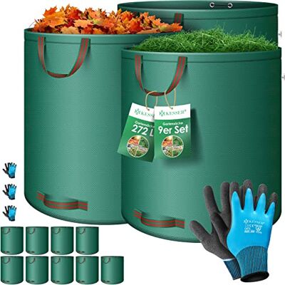 KESSER ® Set van 9 tuinzakken van 272 liter met handschoenen, 4 vrijstaande handgrepen, stabiel, robuust en opvouwbaar, voor tuinafval, gazonmaaien, groen KESSER ® Set van 9 tuinzakken van 272 liter met handschoenen, 4 vrijstaande handgrepen, stabiel, robuust en opvouwbaar, voor tuinafval, gazonmaaien, groen