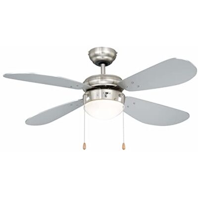 AireRyder Plafondventilator met klassieke verlichting, behuizing van nikkel, zilverkleurig, 105 cm AireRyder Plafondventilator met klassieke verlichting, behuizing van nikkel, zilverkleurig, 105 cm