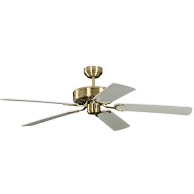 Pepeo Plafondventilator zonder verlichting Potkuri messing antiek messing omkeerbare bladen wit of wit met rotan, 132 cm Pepeo Plafondventilator zonder verlichting Potkuri messing antiek messing omkeerbare bladen wit of wit met rotan, 132 cm
