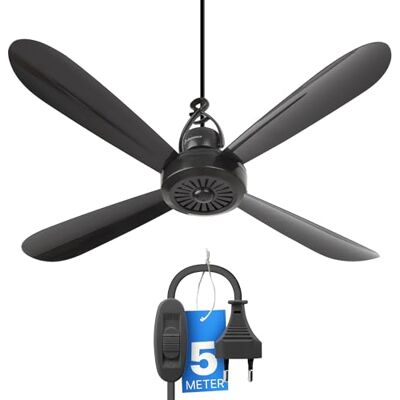 Bestlivings Mobiele plafondventilator, zwart, XXL kabel 5 m, met stopcontact en schakelaar, 220V-240V/5W, Ø 40cm Bestlivings Mobiele plafondventilator, zwart, XXL kabel 5 m, met stopcontact en schakelaar, 220V-240V/5W, Ø 40cm